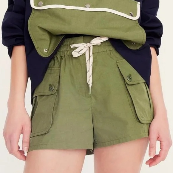 NWT J. Crew Pull On High Waisted Cargo Shorts in Olive Green - Picture 1 of 9